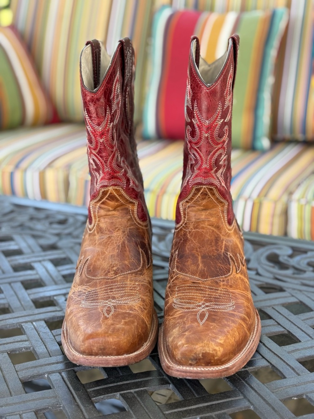 Men’s J.B. Dillon Reserv Two-Tone Brown Foot and Red Shaft Western Boots